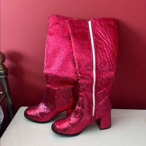 Glittery Pink Knee-High Boots Size 9